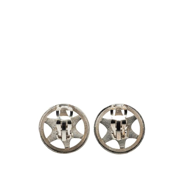 Pre-owned Chanel Silver CC Round Star Clip On Earrings Silver