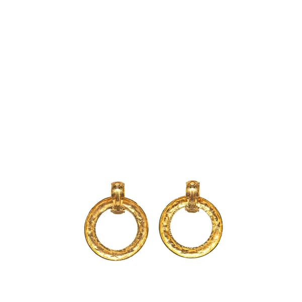 Pre-owned Chanel Gold Plated Quilted Hoop Drop Clip on Earrings Gold