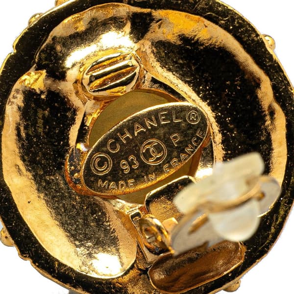 Pre-owned Chanel Gold Plated Round Faux Pearl Rhinestones Clip on Earrings Gold