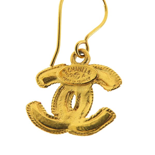 Pre-owned Chanel Gold Plated CC Drop Hook Earrings Gold