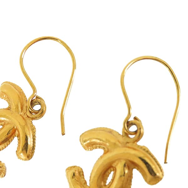 Pre-owned Chanel Gold Plated CC Drop Hook Earrings Gold