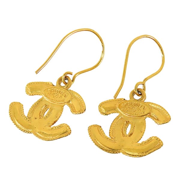 Pre-owned Chanel Gold Plated CC Drop Hook Earrings Gold