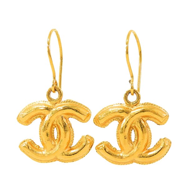 Pre-owned Chanel Gold Plated CC Drop Hook Earrings Gold