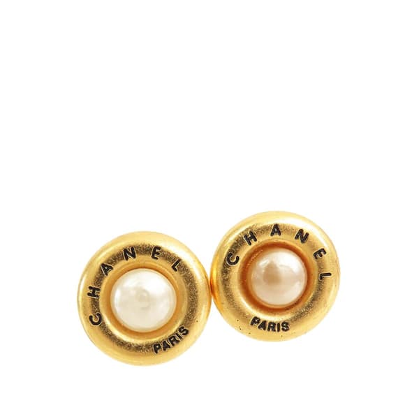 Pre-owned Chanel Gold Plated Faux Pearl Clip on Earrings Gold