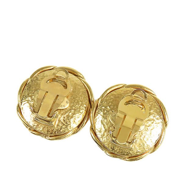 Pre-owned Chanel Gold Plated Faux Pearl CC Round Clip On Earrings Gold