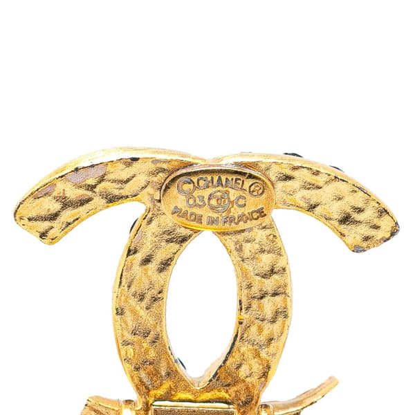 Pre-owned Chanel Gold Plated CC Faux Pearl and Rhinestones Clip On Earrings Gold