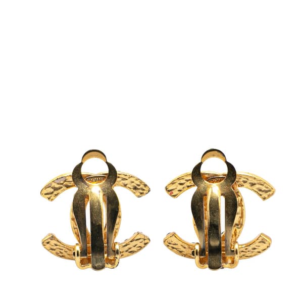 Pre-owned Chanel Gold Plated CC Faux Pearl and Rhinestones Clip On Earrings Gold