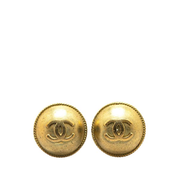 Pre-owned Chanel Gold Plated CC Round Clip On Earrings Gold