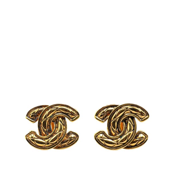 Pre-owned Chanel Gold Plated CC Quilted Clip On Earrings Gold