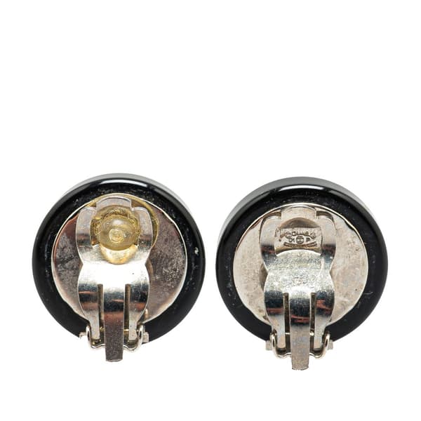 Pre-owned Chanel Enamel CC Round Clip On Earrings Black
