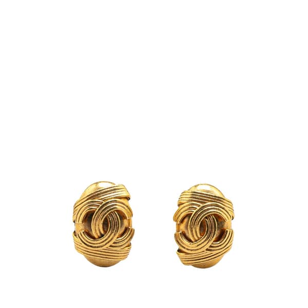 Pre-owned Chanel Gold Plated CC Oval Clip on Earrings Gold