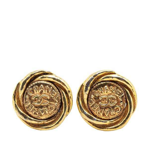 Pre-owned Chanel Gold Plated CC Round Clip On Earrings Gold