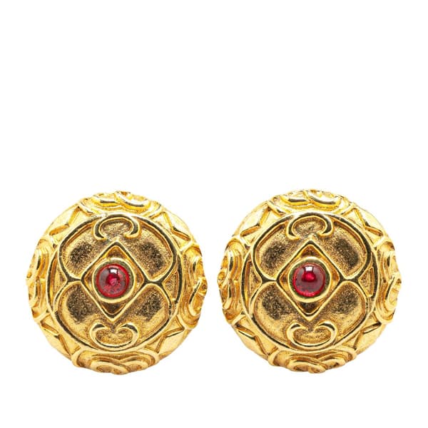 Pre-owned Chanel Gold Plated Gripoix Round Clip On Earrings Gold