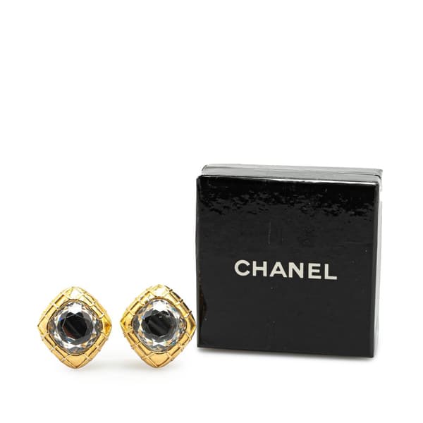 Pre-owned Chanel Gold Plated Diamond Crystal Clip on Earrings Gold