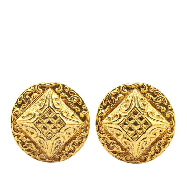 Pre-owned Chanel Gold Plated CC Round Clip on Earrings Gold