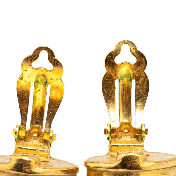 Pre-owned Chanel Gold Plated CC Rhombus Clip on Earrings Gold