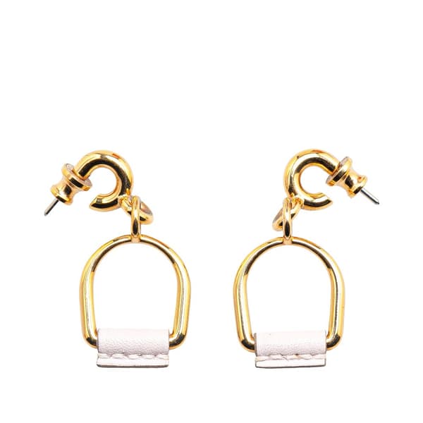 Pre-owned Hermès Gold Plated Heritage Equestre Etrier Drop Push Back Earrings Gold