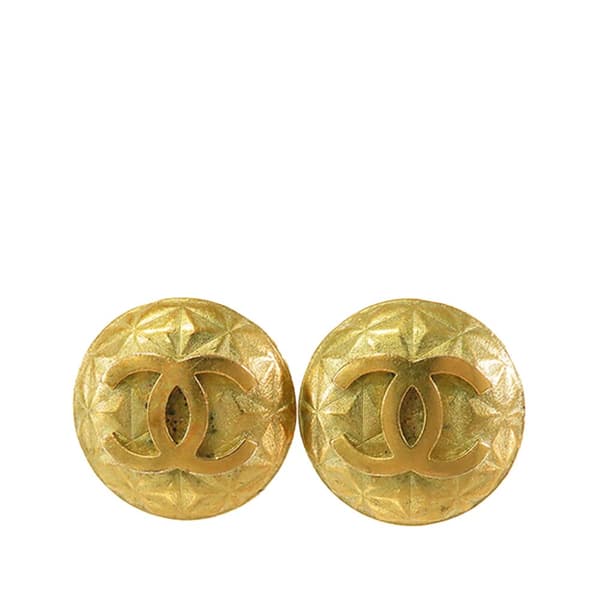 Pre-owned Chanel Gold Plated Quilted CC Clip On Earrings Gold