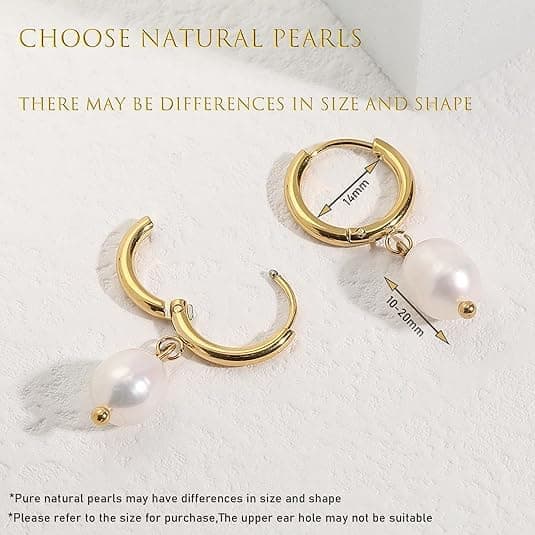Små bågepärlörhängen, naturliga sötvattenpärlörhängen 18k guldpläterade Crystal Drop Dangle örhängen för kvinnor