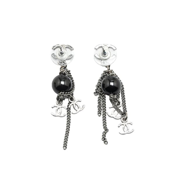 Pre-owned Chanel Silver CC Chain Drop Push Back Earrings Silver