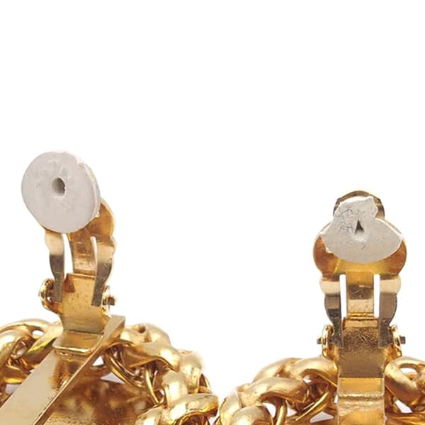 Pre-owned Chanel Gold Plated CC Wheat Medallion Clip On Earrings Gold