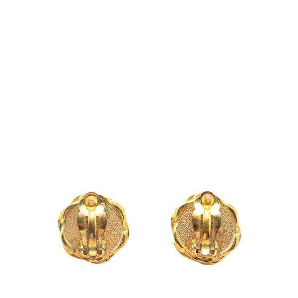 Pre-owned Chanel Gold Plated Acrylic CC Button Clip On Earrings Gold