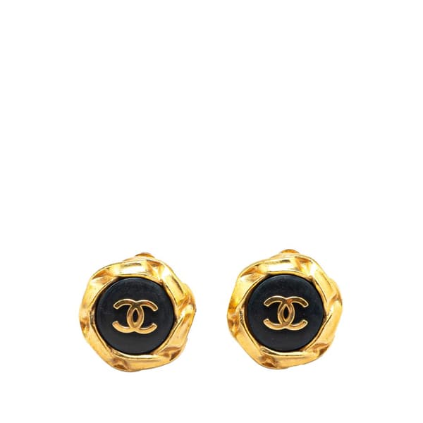 Pre-owned Chanel Gold Plated Acrylic CC Button Clip On Earrings Gold