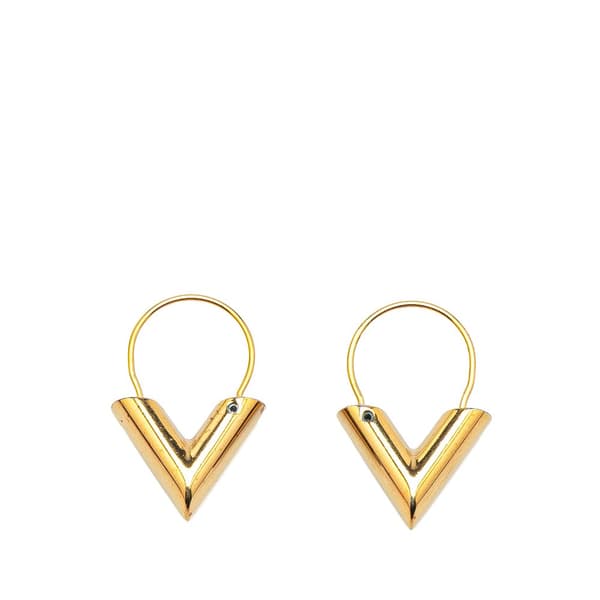Pre-owned Louis Vuitton Gold Plated Essential V Hoop Earrings Gold