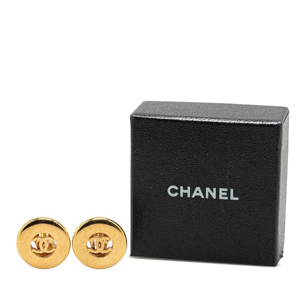 Pre-owned Chanel Gold Plated CC Round Clip On Earrings Gold