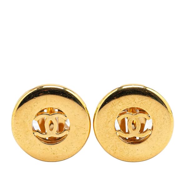 Pre-owned Chanel Gold Plated CC Round Clip On Earrings Gold