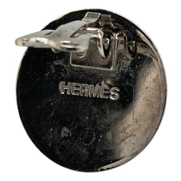 Pre-owned Hermès Enamel Stripe Cloisonne Clip On Earrings Orange