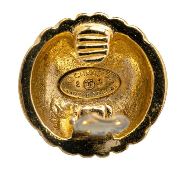 Pre-owned Chanel Gold Plated CC Dome Clip On Earrings Gold