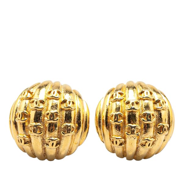 Pre-owned Chanel Gold Plated CC Dome Clip On Earrings Gold