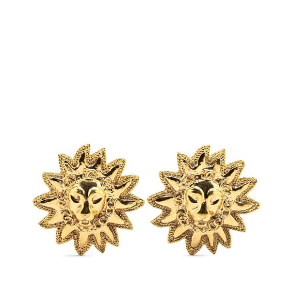 Pre-owned Chanel Gold Plated Lion Motif Clip On Earrings Gold
