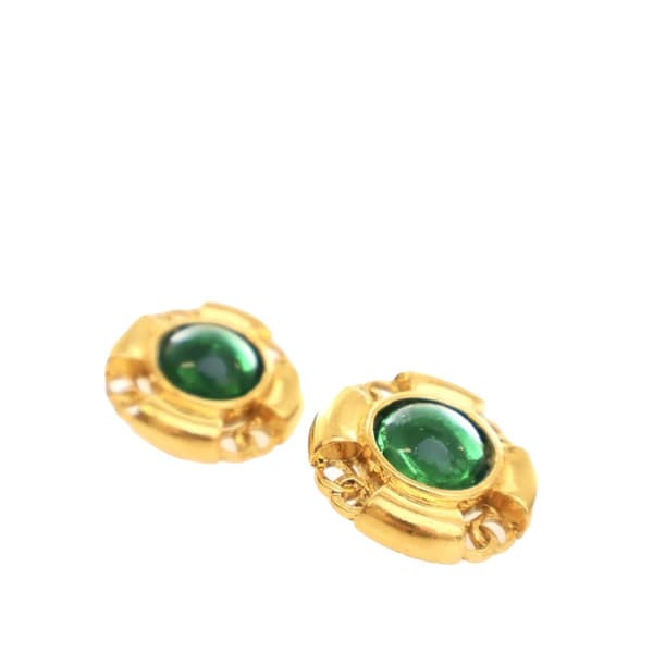 Pre-owned Chanel Gold Plated Gripoix Round Clip On Earrings Gold