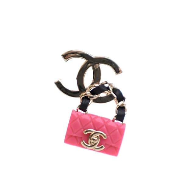 Pre-owned Chanel Gold Plated Calfskin Resin CC Handbag Push Back Earrings Gold