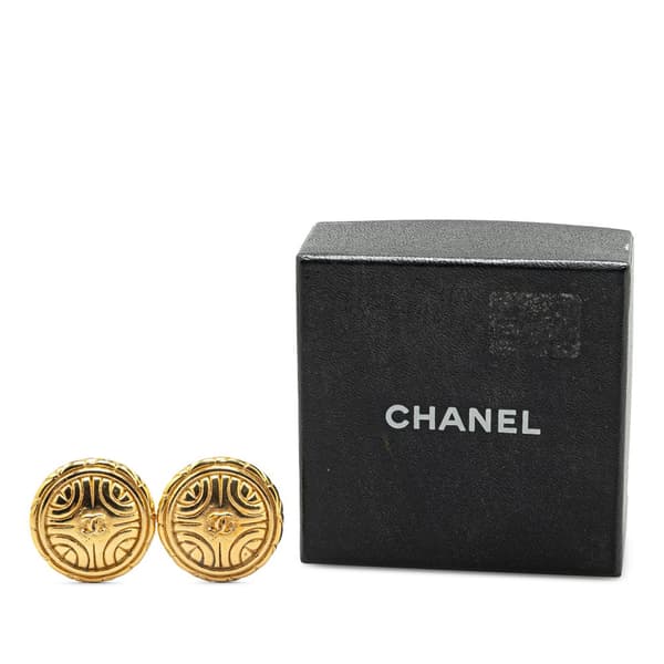 Pre-owned Chanel Gold Plated CC Round Clip on Earrings Gold