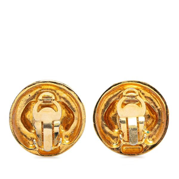 Pre-owned Chanel Gold Plated Rhinestones Round Clip on Earrings Gold