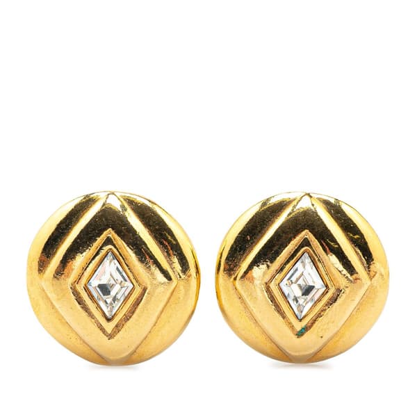Pre-owned Chanel Gold Plated Rhinestones Round Clip on Earrings Gold