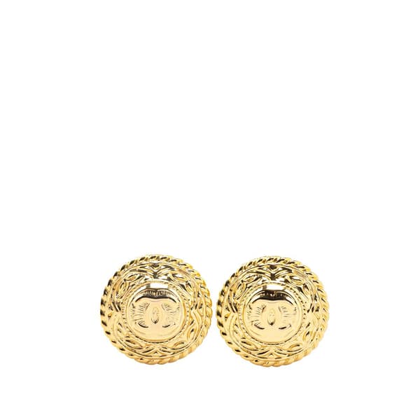 Pre-owned Chanel Gold Plated CC Round Clip On Earrings Gold