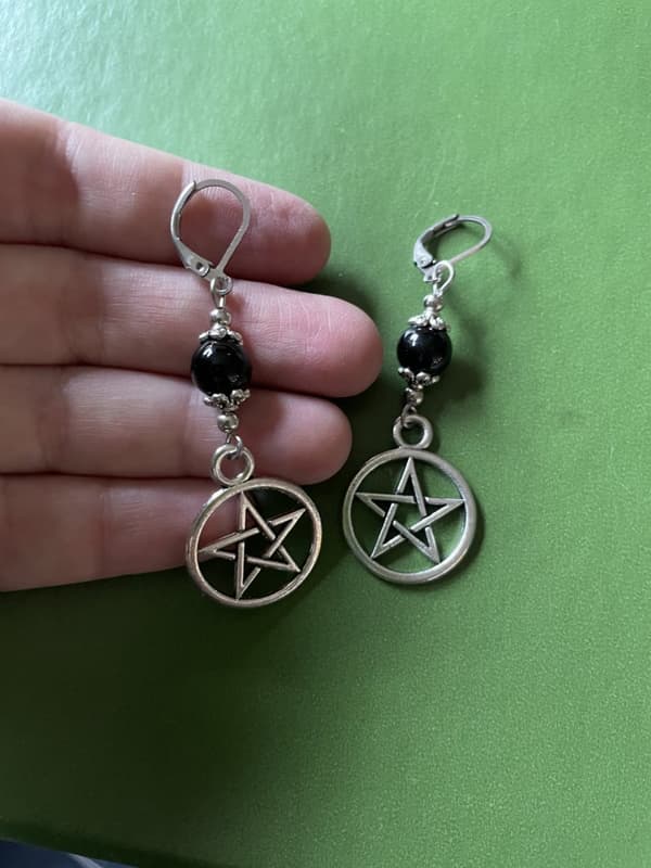 Örhängen Pentagram Onyx Wicca Pagan Rostfri Krok