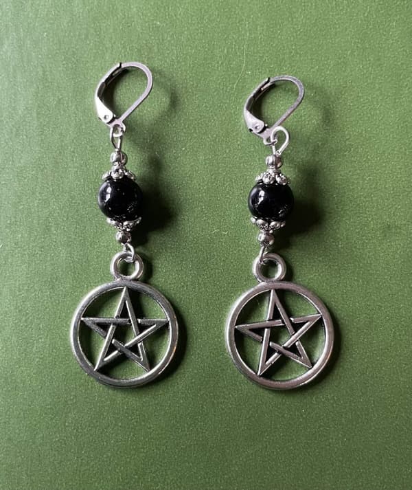 Örhängen Pentagram Onyx Wicca Pagan Rostfri Krok