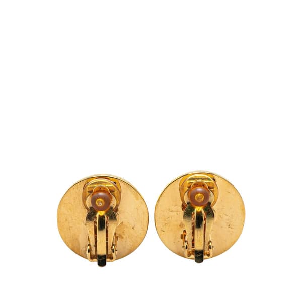 Pre-owned Chanel Gold Plated CC Turnlock Round Clip On Earrings Gold