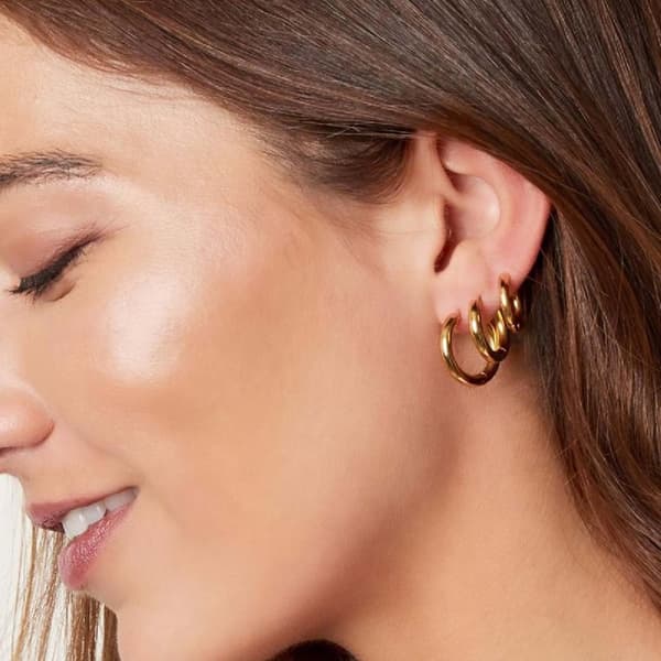 3 Creoles Simple Hoops øreringe i rustfrit stål guld
