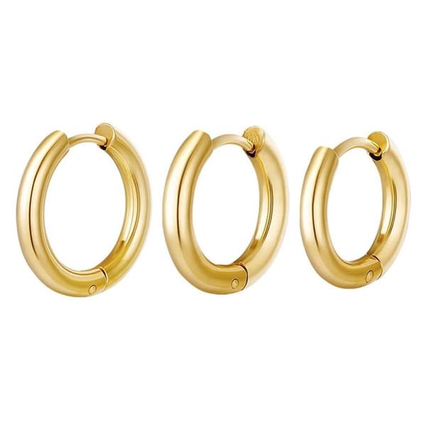 3 Creoles Simple Hoops øreringe i rustfrit stål guld