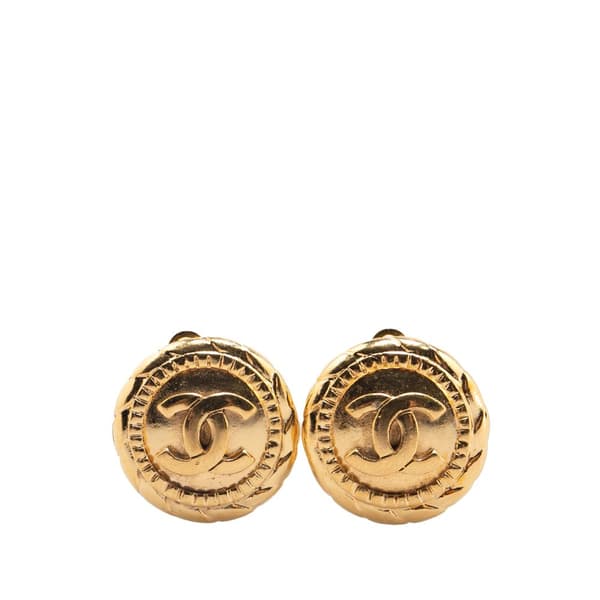 Pre-owned Chanel Gold Plated CC Round Clip On Earrings Gold