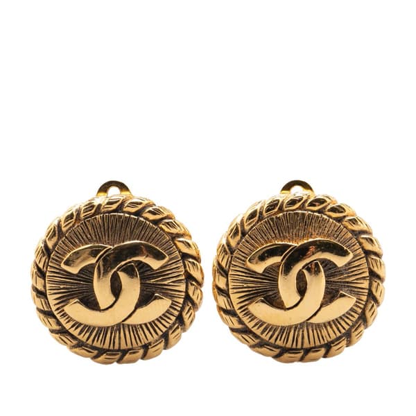 Pre-owned Chanel Gold Plated CC Round Clip on Earrings Gold