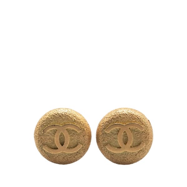 Pre-owned Chanel Gold Plated CC Round Clip On Earrings Gold