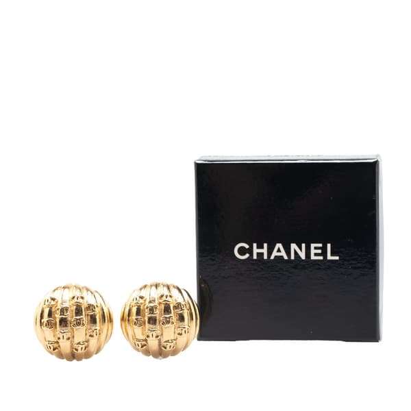 Pre-owned Chanel Gold Plated CC Dome Clip On Earrings Gold