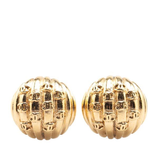 Pre-owned Chanel Gold Plated CC Dome Clip On Earrings Gold